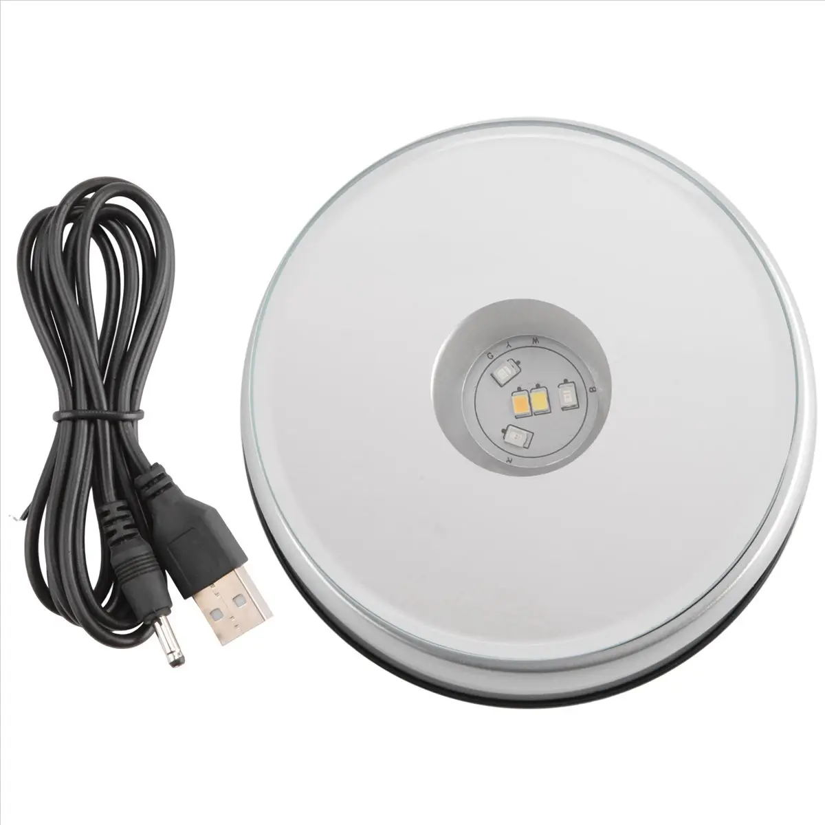 High-Quality 7-Color Changing LED Rotating Decoration Stand Base - 10x3.5cm, 3in Round Item Fit, 110-240V, USB Cable, Light Switch, 20000-Hour Life, USB Adapters Compatible - for Crystals, Jewelry Display - Household Appliance Accessory Gift, Display Crys