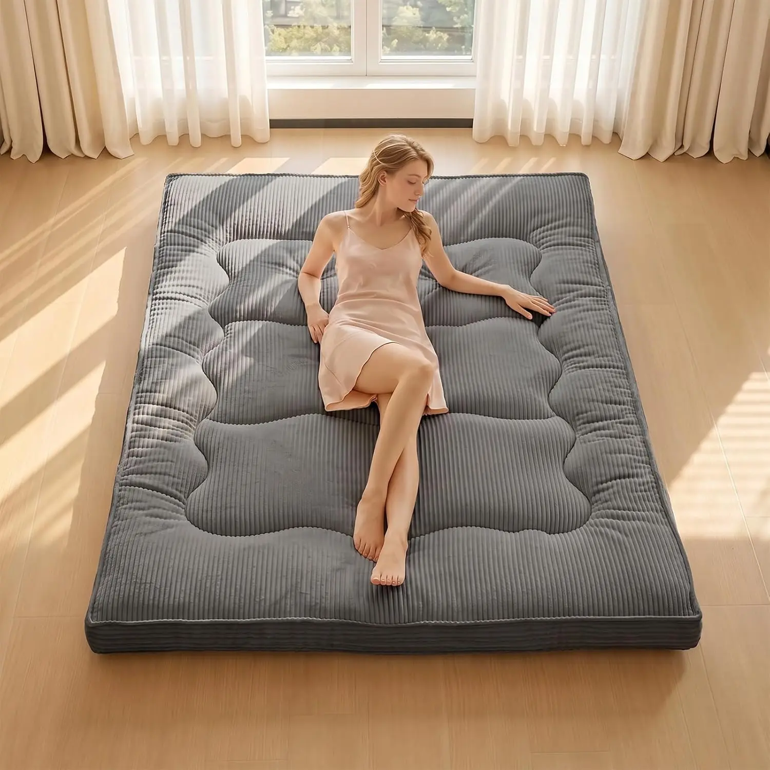 Winzoo Japanese Floor Futon Mattress,4 Inch Memory Foam Mattress Topper Queen,2 Inch Firm Cooling Gel Memory Foam and 2 Inch Soft Down Alternative for Back Pain Relief,Medium Support