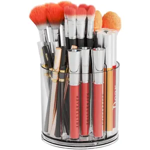 Rotating Acrylic Makeup Brush Holder for Vanity,Bathroom Countertop,Round Makeup Brushes Organizer,Spinning Cosmetic Brushes Holder,Make up Brush Storage and Office Desk Pen or Pencil Cup,Clear