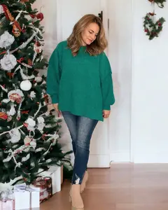 Kelly Green Ribbed Knit Pull Over Sweater Cute Knitwear Tops