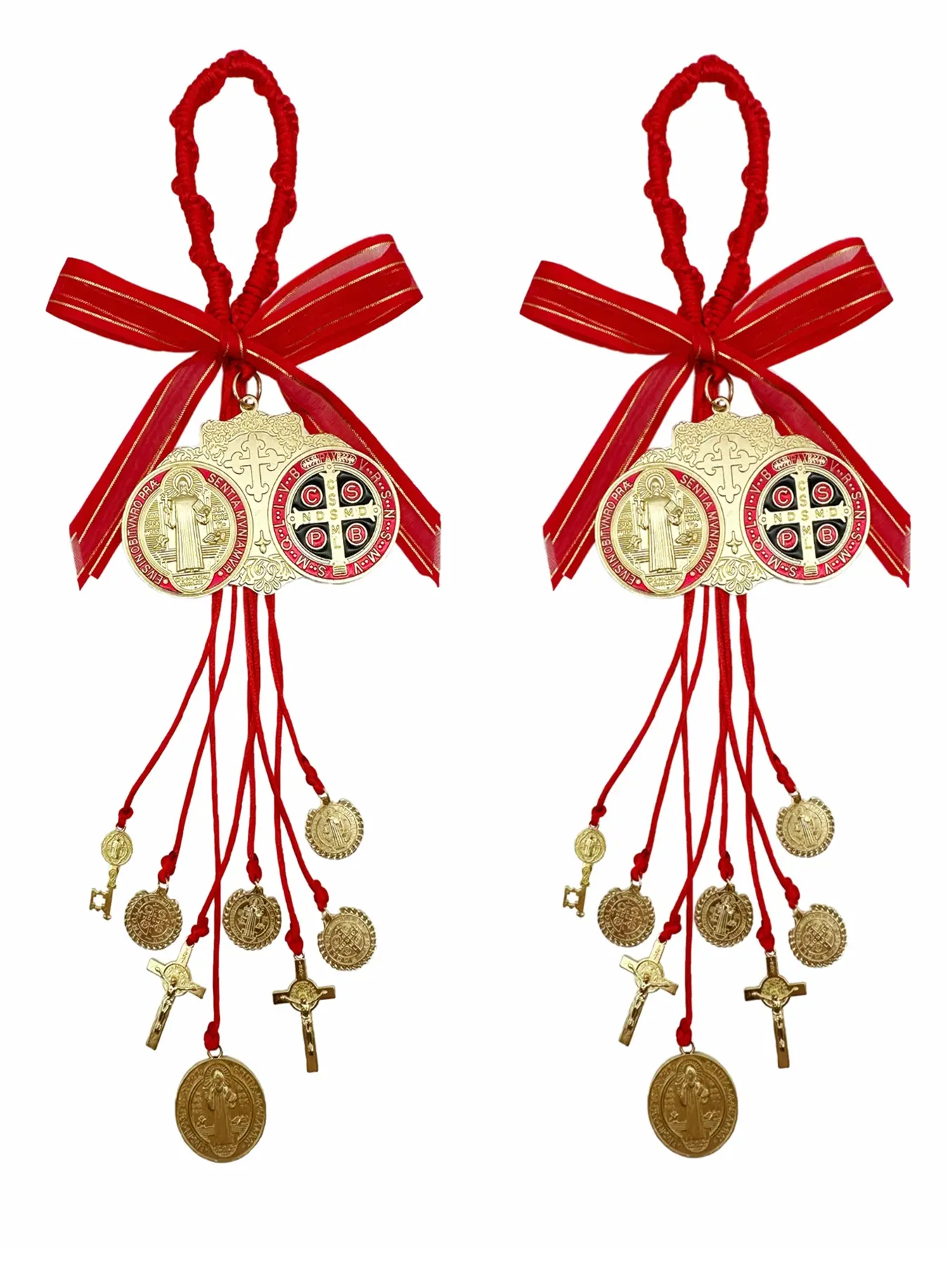 2PCS Saint Benedict Medal Protection Charm, Catholic San Benito Pendant, Handmade Jewelry Gift, Car Hanging, Car Hanger Ornament & Home Decoration Accessory