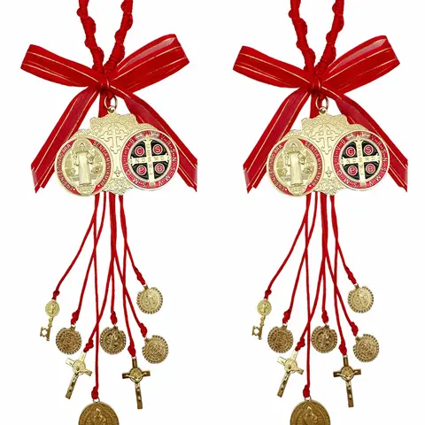 2 Counts Saint Benedict Medal Protection Charms, Catholic San Benito Pendant, Handmade Jewelry Gift, Car Hanger Ornament & Home Decoration Accessory