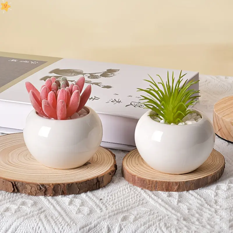 Modern Japanese Minimalist Round Ceramic Flower Pot - Container Gardening Planter with Drainage Hole, Aesthetic Mini Flower Pots for Window Sill, Creative Home Mini Decoration, Gardening Gift