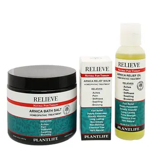 Plantlife Arnica Relieve Bundle – Natural Recovery Set with Oil, Balm & Bath Salt