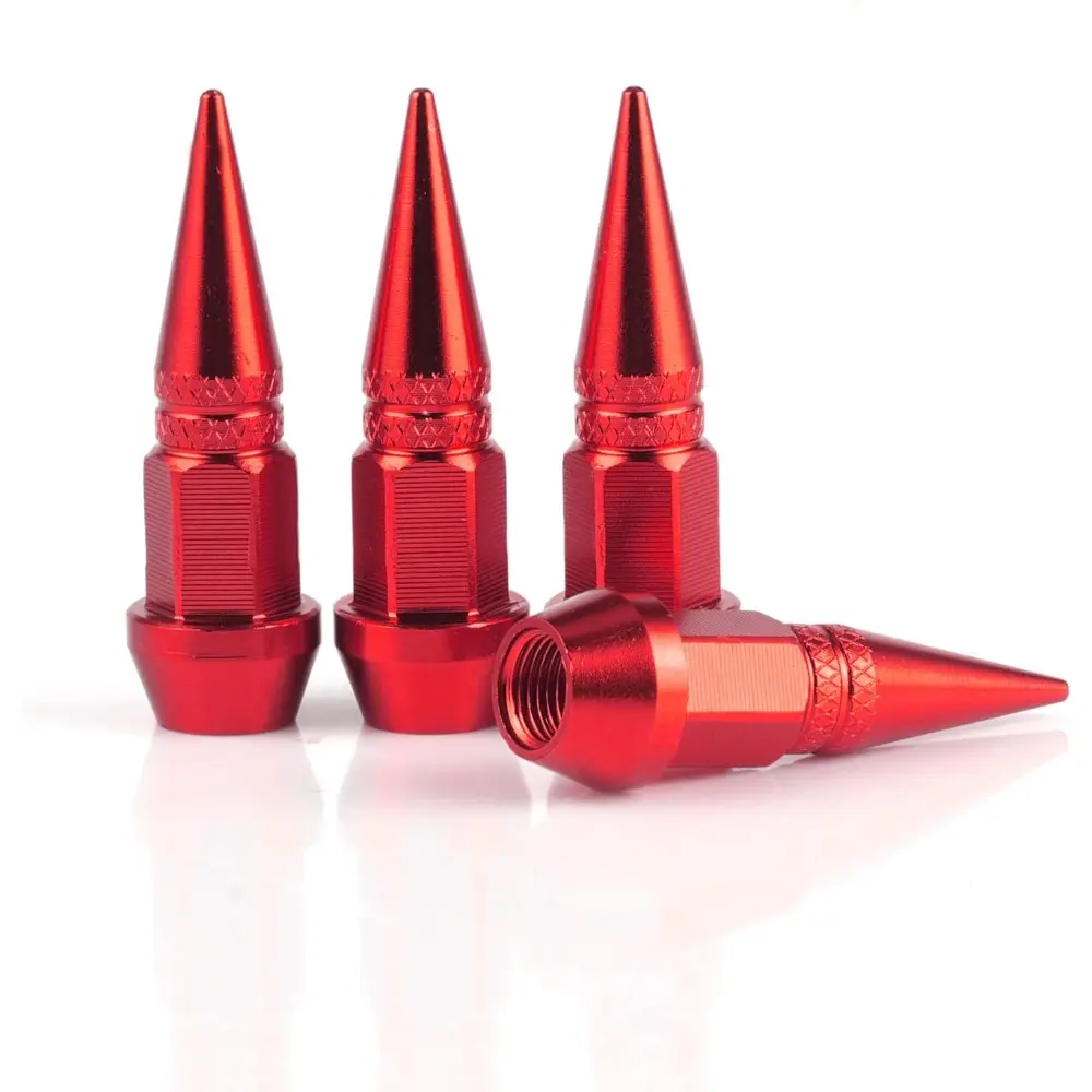 45mm Spiked Aluminum Tire Wheel Stem Caps (4 PCS) - Dustproof Auto Accessories, Car Parts Fit for Cars, SUVs, Trucks (Red), Accessories For Car
