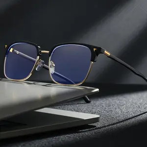 2026 Semi Rimless Photochromic Glasses for Men Anti Blue Light Non Prescription Retro Intellectual Style Daily Wear