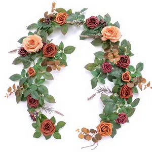 6FT Long Artificial Rose Flower Runner Rustic Flower Garland Floral Arrangements Wedding Ceremony Backdrop Arch Flowers Table Centerpieces Decorations