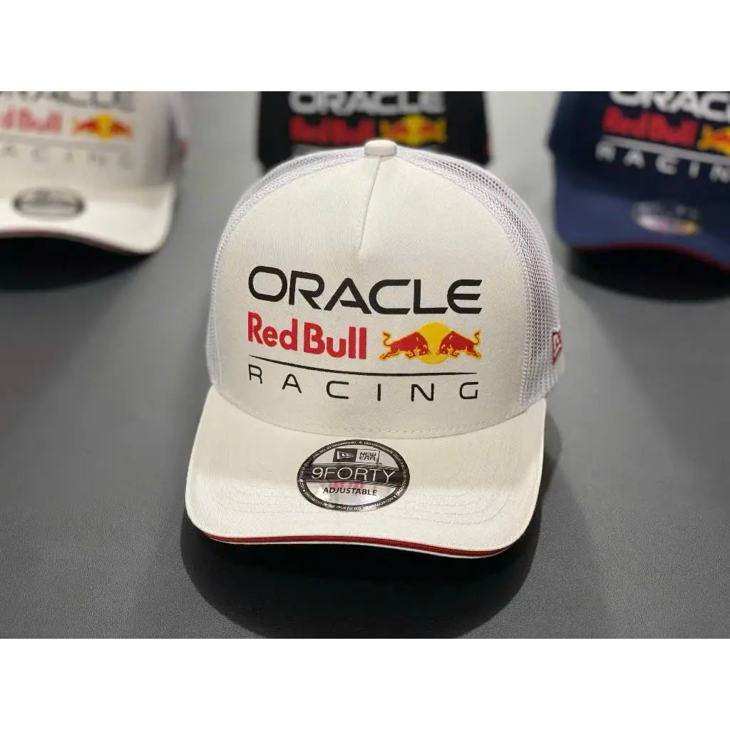 Oracle Red Bull Racing New Era 9FORTY Mesh Trucker Cap Adjustable Curved Bill Motorsport Baseball Hat for Men Women