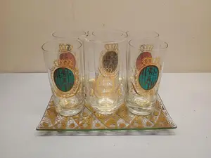 Federal Glass Baronet Coat Of Arms High Ball Glasses Lion Crown Shield