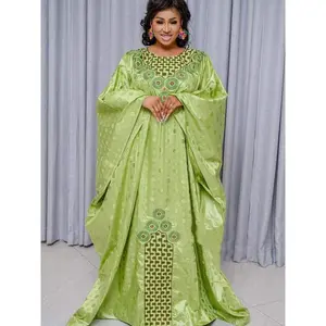 African Dresses for Women Dashiki Traditional Embroidery Bazin Gown Ankara Green Robes Nigeria Wedding Evening Party Dress