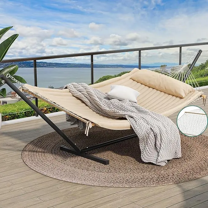 Yitahome Hammock with Stand Included Hammock Heavy Duty Hammocks with 12FT Steel Stand Waterproof Portable Hammock with Pillow 450lbs for Outdoors,Backyard,Patio-Beige