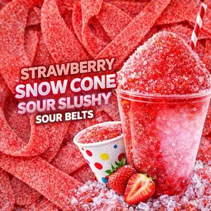 Strawberry Snow Cone Slushie Swedish Sour Candy Belts 4oz - RAFFA - Thick Chewy Sour Sugar Coated Gummies for Candy Lovers - Snack, Sweet