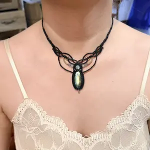 Labradorite Necklace Macrame Handcrafted Unique Gift Boho Ethnic Minimalist Jewelry Stone of Magic Made to Order