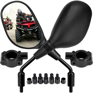 ATV Mirrors, 8MM 10MM Motorcycle Mirrors for Handlebar ATV Accessories Compatible with Scooter Snowmobile Mope, 360 Degrees Ball Type Adjustment