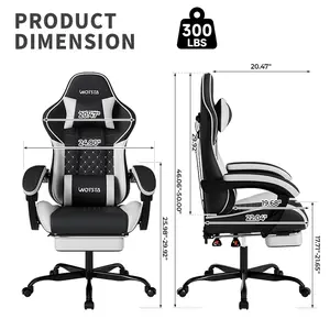 WOTSTA  indoor Chairs Game desk Chair,Ergonomic Computer with Footrest and Comfy PU Leather Recliner with Headrest and lumbar support, Fixed Up Armrest, Height Adjustable with 360° Swivel Office chair