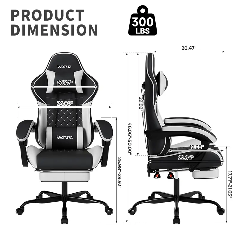 WOTSTA indoor Chairs Game desk Chair,Ergonomic Computer with Footrest and Comfy PU Leather Recliner with Headrest and lumbar support, Fixed Up Armres