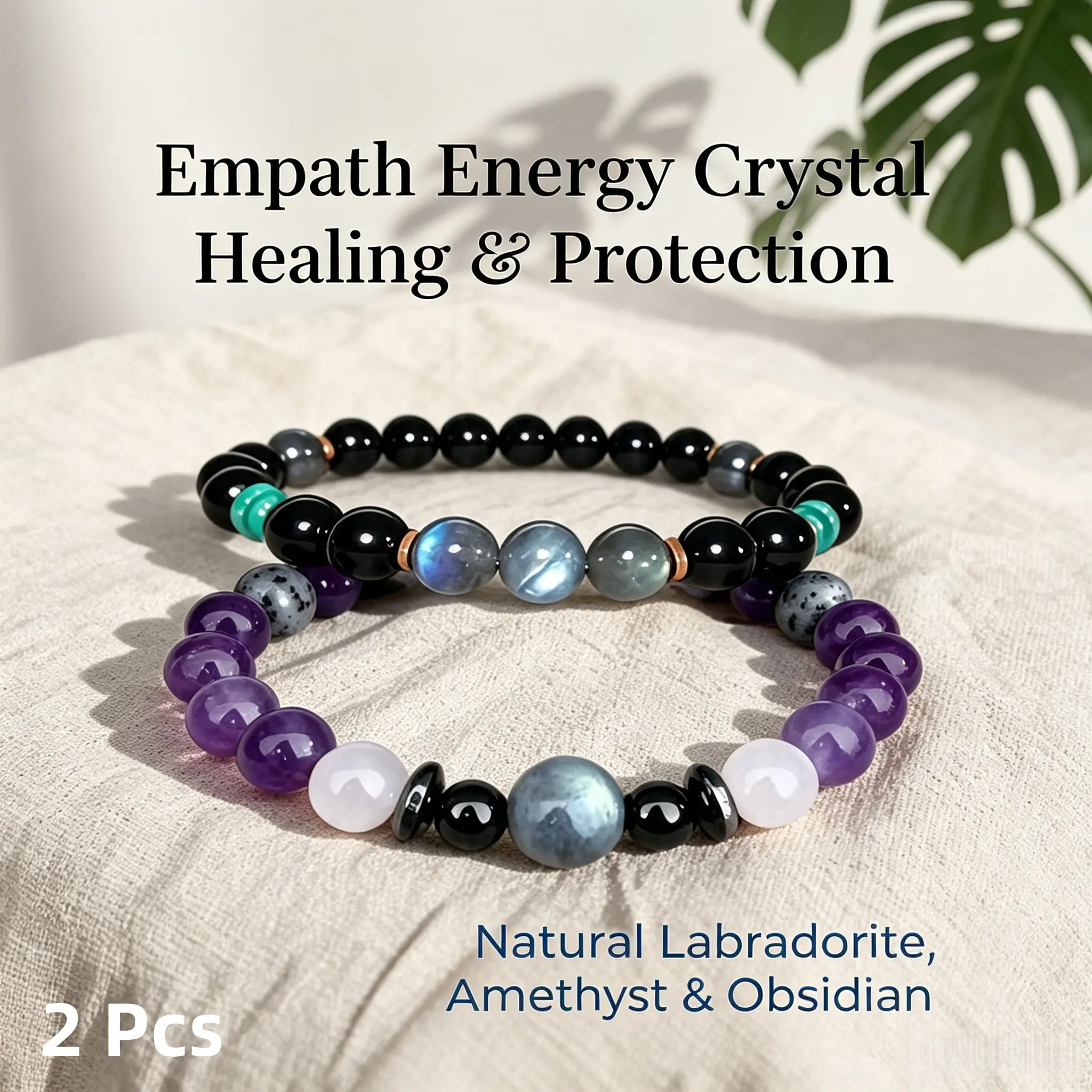 2Pcs "Empaths Recharge" Crystal Bracelet, Solar System for Sensitive Souls! Purple & Black Stones to Cultivate Empath Energy, The Ultimate Spiritual Jewelry Staple #crystalhealing #empath