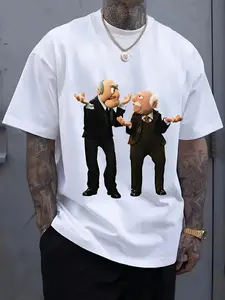 Men'S Statler & Waldorf White T-Shirt - Premium Digital Print, Machine Washable, Casual Crew Neck Tee for All Seasons, Casual Wear  Cartoon Print Tee  Machine Washable Te