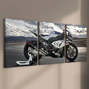 3 Counts Wooden Framed Canvas, Cool Racing Motorcycle Speed Images, Exquisite Poster, Perfect Living Room Decoration, Modern Art, Fashion Family Poster, Wall Art Decoration, Waterproof Art