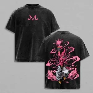 Majin Buu Kid Buu Dragon Ball Z DBZ Vintage Washed Heavy Cotton Oversized Anime Manga T-Shirt, Bootleg Graphic Tee, Y2K Aesthetic Acid Wash Faded Retro Unisex Streetwear Gym Pump Cover Pink Evil Demon Otaku Merch Gift TikTok Trend Top Saiyan