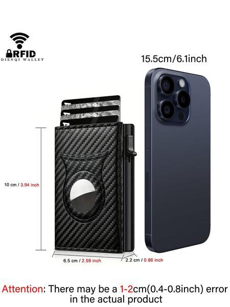 Rfid Men's Wallet with Airtag Holder, Slim Carbon Fiber Credit Card Case, Anti-Theft, Multi-Card Slots, Zipper Coin Pocket