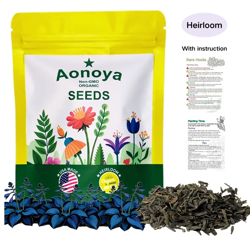 【Buy 2 Get 1 Free】Organic Hosta Flower Seeds - Low-Care Perennial Partial Shade Seeds with Planting Instructions, Planting Tips, Low-Care Growth Suitability, All Seasons Use for Garden, Yard, in Bag