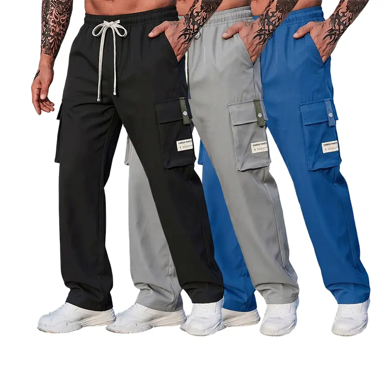 Regular Leg Men's Pants, Casual Cargo Trouser with a Drawstring Waist for Hiking / Light Outdoor Wear
