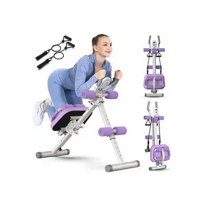 Pooboo Adjustable Ab Machine, Foldable Ab Machine with LCD Monitor Ab Workout Equipment Full Body Workout for Home Gym, Core & Abdominal Trainer Fitness Equipment, 350lbs