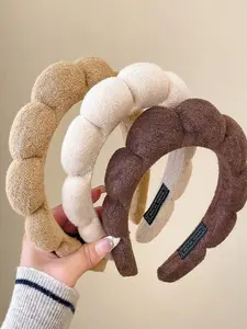 3pcs Soft Latte Cloud Headbands for Women, Plush Sponge Top Knot Hair Bands, Wide Non-Slip Design, Skincare, Spa & Everyday Comfort