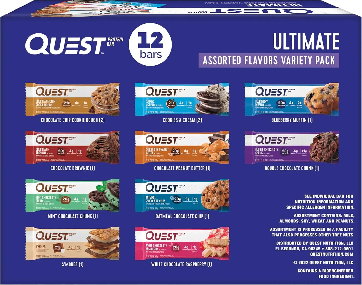 Quest Nutrition Ultimate Mixed Flavor Protein Snack Bars Variety Pack - 12 Count, 1.76oz Individually Wrapped, High-Protein Blend, Low-Carb, Low-Sugar, Gluten-Free, Keto-Friendly, Ideal for Snack Time & Cupboard Storage, Protein Snacks