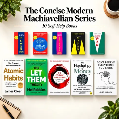 10 Books Set | 5 Self Improvement Paperback Books: Let Them, Atomic Habits, Courage to Be Disliked, Don't Believe Everything You Think, Psychology of Money | 5 Concise 48 Laws of Power Books | Mindset, Success & Personal Growth [Exact Copy]