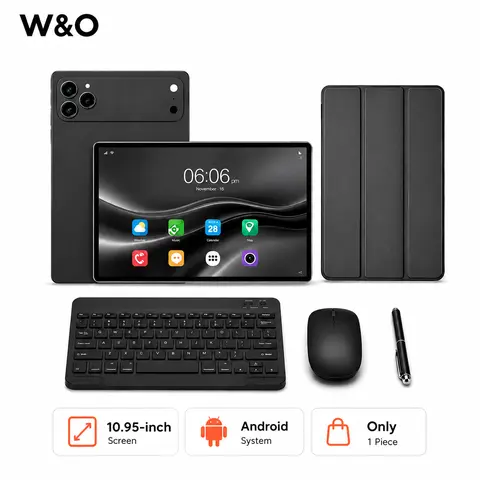 W&O Android Tablet X26 Max 10.95in - Android 15, 12GB RAM, 256GB + microSD, Octa-Core, 10000mAh Battery, Dual-Band Wi-Fi, SIM Support, USB-C, Bluetooth Keyboard & Mouse Bundle, Stylus, Case