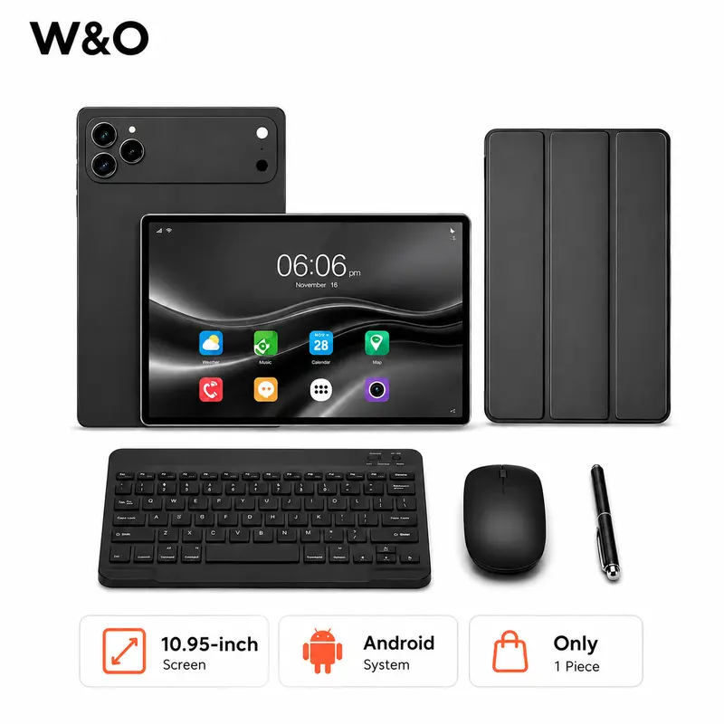 W&O Android Tablet X26 Max 10.95in - Android 15, 12GB RAM, 256GB + microSD, Octa-Core, 10000mAh Battery, Dual-Band Wi-Fi, SIM Support, USB-C, Bluetooth Keyboard & Mouse Bundle, Stylus, Case