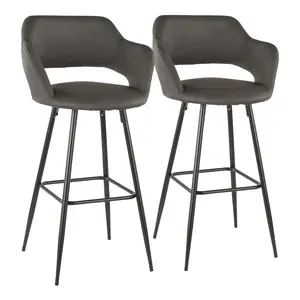 Dreamzon Margarite Contemporary Barstool in Black Metal and Grey Faux Leather by LumiSource - Set of 2