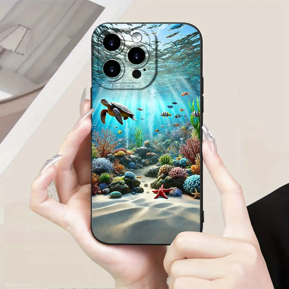 Seabed Turtle, Fish & Starfish Pattern Smartphone Casing - Handheld Cellphone Case for iPhone 12/11 Pro Max,13,14,15,16,17/17Air/17 Pro Max Devices - Ideal Birthday Gift for Loved Ones, Accessories