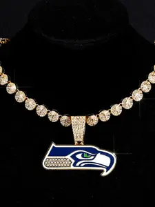 Hot-selling personalized hip-hop oil-drip NFL football team pendant necklace, alloy full-diamond round diamond necklace