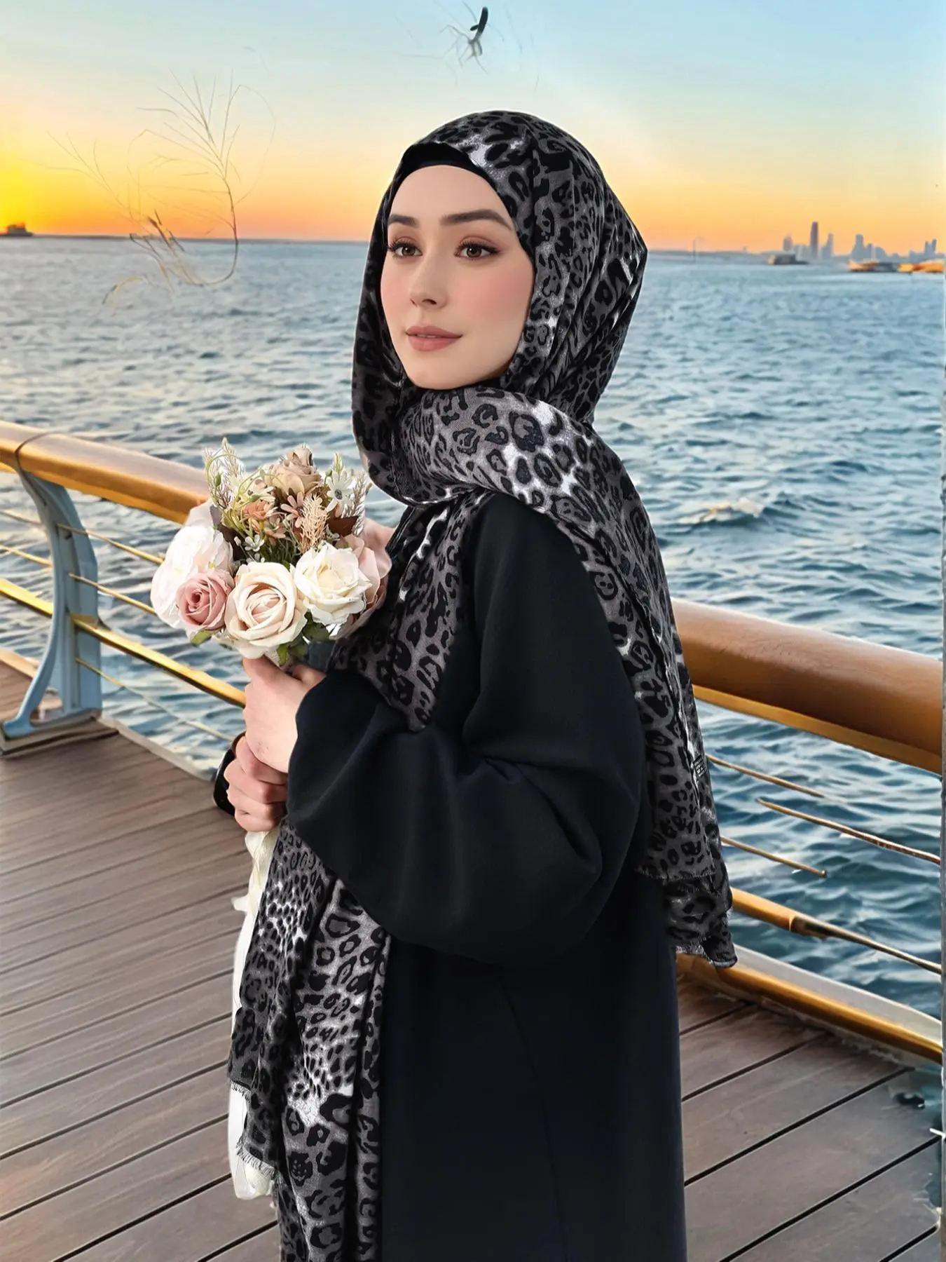 Women's Leopard Print Long Khimar, Modest Casual Hijab for Daily Wear, Women's Islamic Clothing for All Seasons