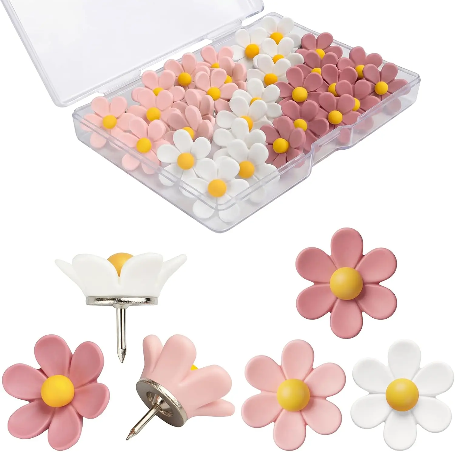 30 Pcs Flowers Push Pins Decorative Thumb Tacks in  Three Colors Cute Office Decor for Women Cork Board Bulletin Board, Photos Wall Maps and Other Offices Schools Supplies Christmas Decoration