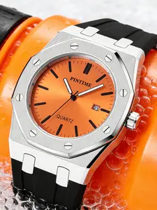 Luxury Quartz Watch for Men, Silicone Strap, Waterproof, Night Light, Fashionable Daily & Outdoor Wear, Analog Round Face, Zinc Alloy Case, Durable Watch, Luminous Waterproof Watch