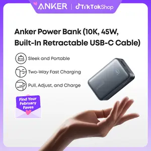 Anker Nano 10,000mAh Compact Power Bank with Retractable Cable and 45W Fast Charging, Travel-Ready and Pocket-Friendly, On-the-Go Charging for iPhone 17/16, iPad, Galaxy, Pixel, and More (Buy and Get Stickers)