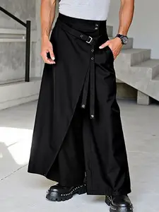 INCERUN Men's Fashion Casual Deconstructed Tie Design Solid Color High Waist Pants, Perfect for Daily Wear, Comfortable and Stylish