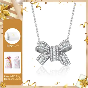 Moissanite 0.8ct Bow-tie Pendant Necklace Valentine's Day Wedding Engagement Anniversary Romantic Elegant Gift Daily Wear