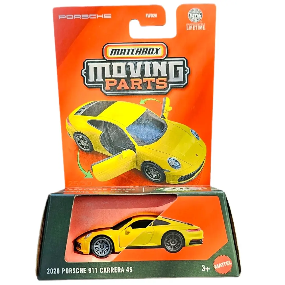 Matchbox Moving Parts – 2020 Porsche 911 Carrera 4S (Yellow) – Die-Cast Collectible Car