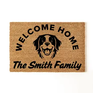 Custom Welcome Home Doormat,  Custom Last Name & Pet Print, New Home Owner Gift, Custom Family Name Doormat, Custom Dog Doormat, Dog Owner Gift, Housewarming Gift, Farmhouse Decor, Door Mat