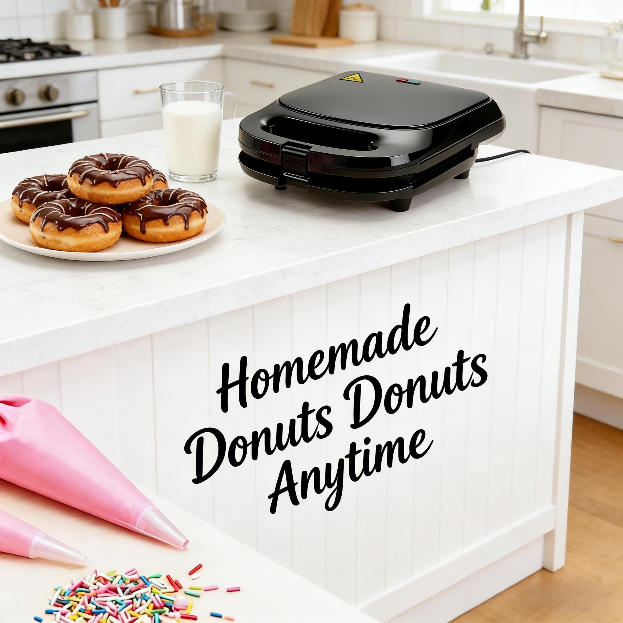 1000W donut machine, double-sided heating, with detachable non stick board, suitable for home, kitchen, cake, pancake, nut, snack or dessert, US standard two plug