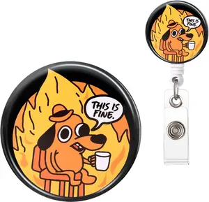 Badge Reel, Funny Badge Holder, Cute Badge Clip for Nurse, This is Fine  Retractable ID Badge Clips, Office Name Badge Accessories,  Student Gifts