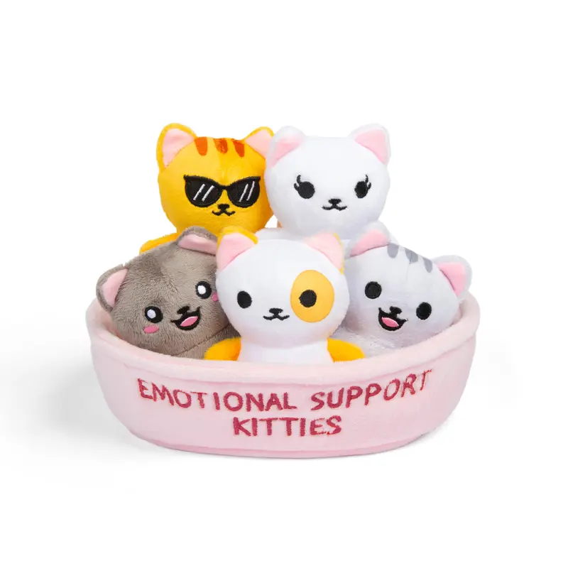Emotional Support Kitties by Relatable – Valentine Plush Stuffed Animals, Cute Valentines Day Gift, Includes 5 Plushies with Basket