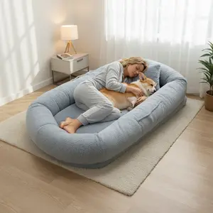Human Dog Bed for Adults and Pets with Pillow， Portable Handle ，Waterproof Machine Washable Cover Family Bedroom Lounger