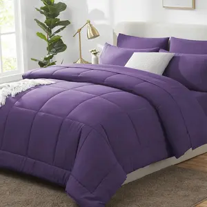 Size Comforter Purple, 7 a Bag, Purple Comforter King Size, Sets with Quilted Comforter, Flat Sheet, Sheet, Pillowcases