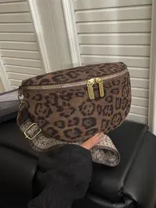 Ladies' Elegant Daily Retro Leopard Pattern Chest Bag, Fashionable Casual Multi Color Matching Shoulder Bag